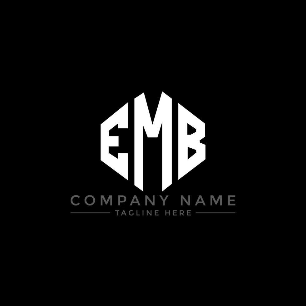 EMB letter logo design with polygon shape. EMB polygon and cube shape logo design. EMB hexagon vector logo template white and black colors. EMB monogram, business and real estate logo.