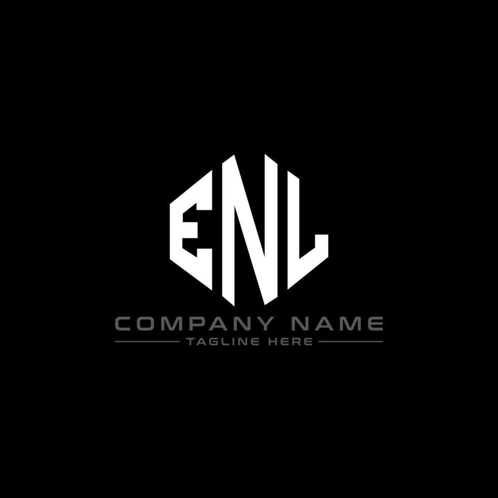 ENL letter logo design with polygon shape. ENL polygon and cube shape logo design. ENL hexagon vector logo template white and black colors. ENL monogram, business and real estate logo.