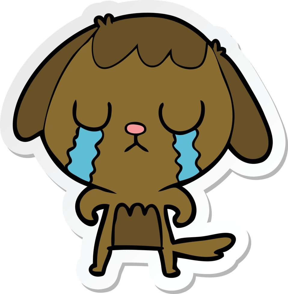 sticker of a cute cartoon dog crying vector