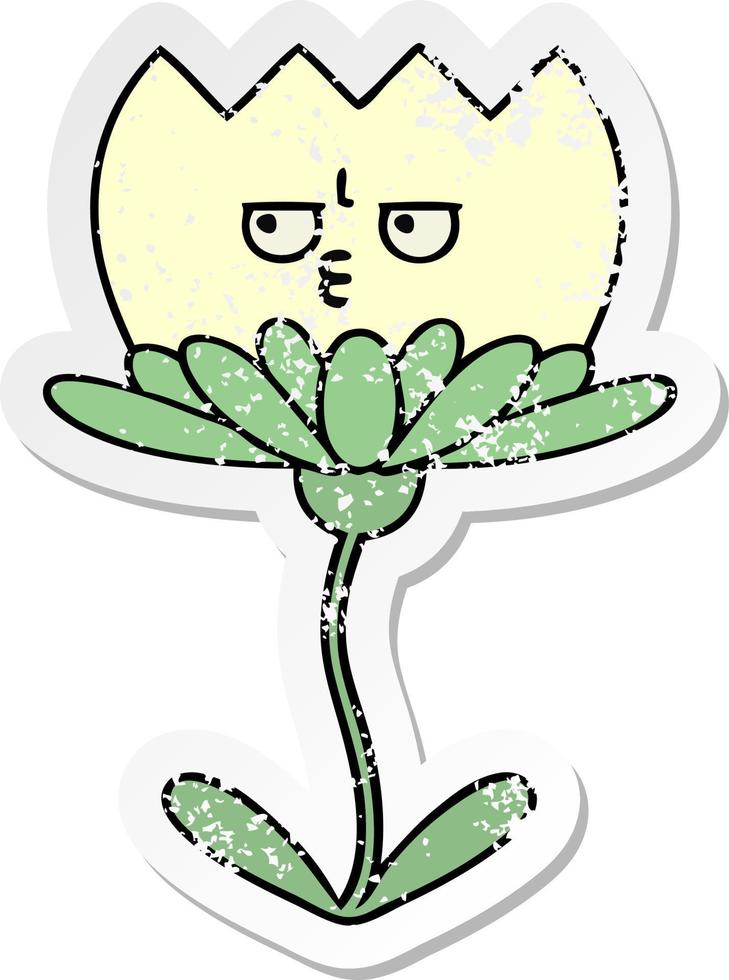 distressed sticker of a cute cartoon flower vector