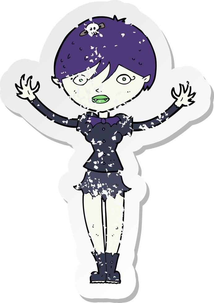 retro distressed sticker of a cartoon vampire girl vector