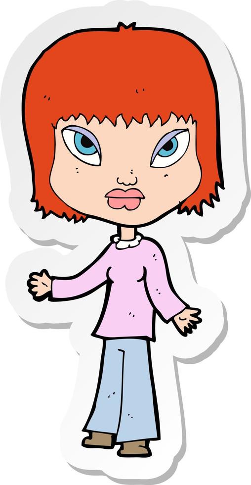sticker of a cartoon woman with open arms vector