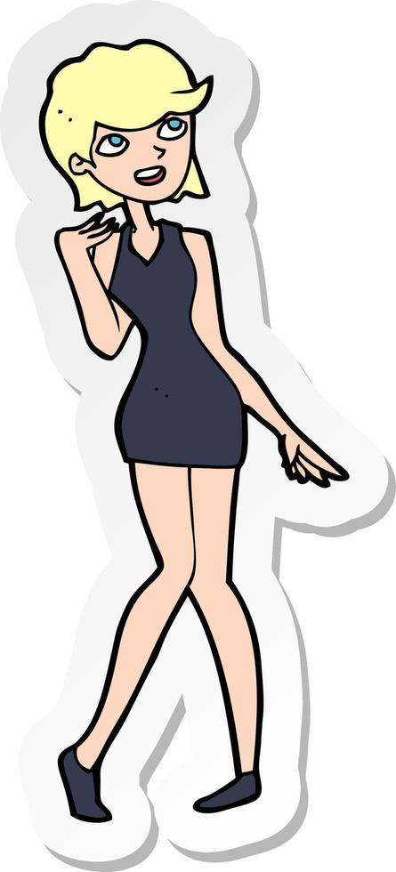 sticker of a cartoon woman in cocktail dress vector