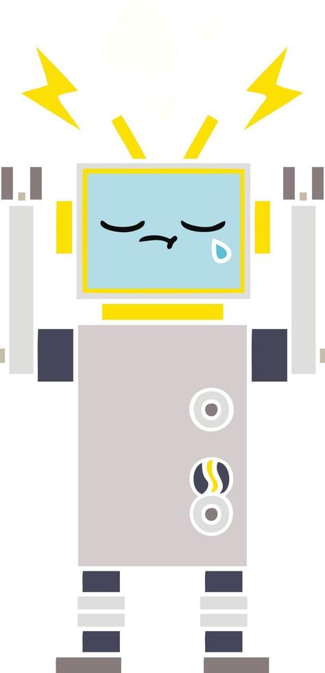 flat color retro cartoon crying robot vector