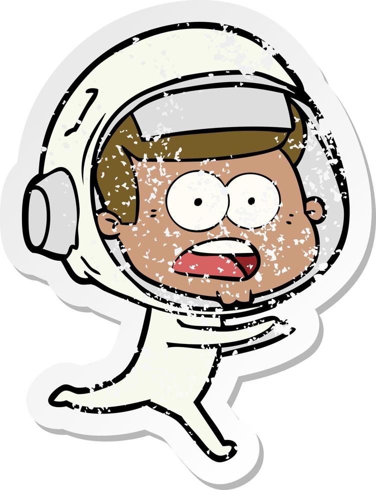 distressed sticker of a cartoon surprised astronaut vector