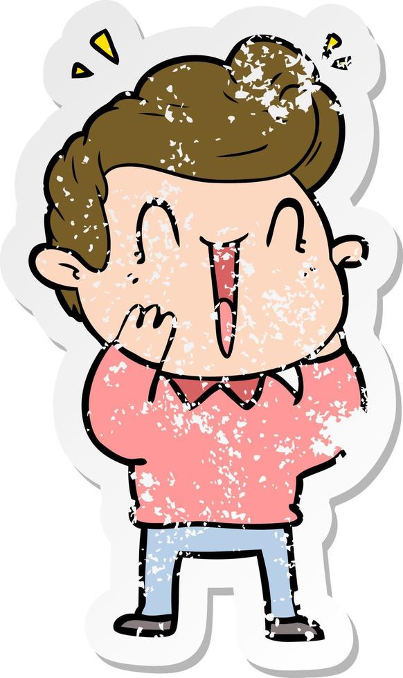 distressed sticker of a cartoon excited man vector