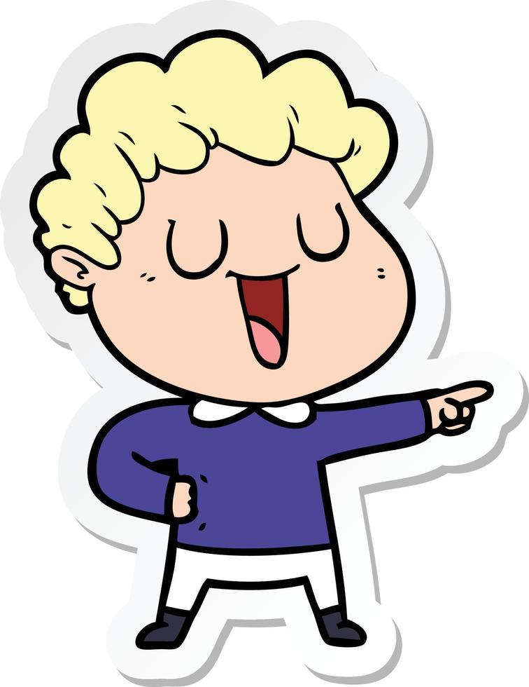 sticker of a laughing cartoon man pointing vector