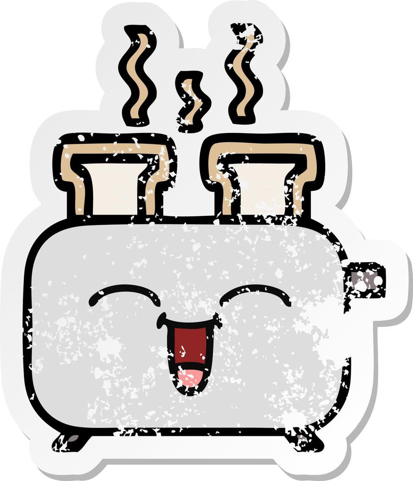 distressed sticker of a cute cartoon of a toaster vector