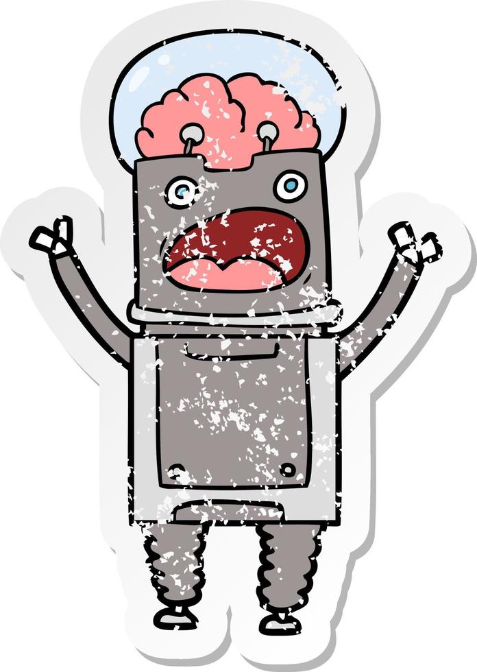distressed sticker of a cartoon robot vector