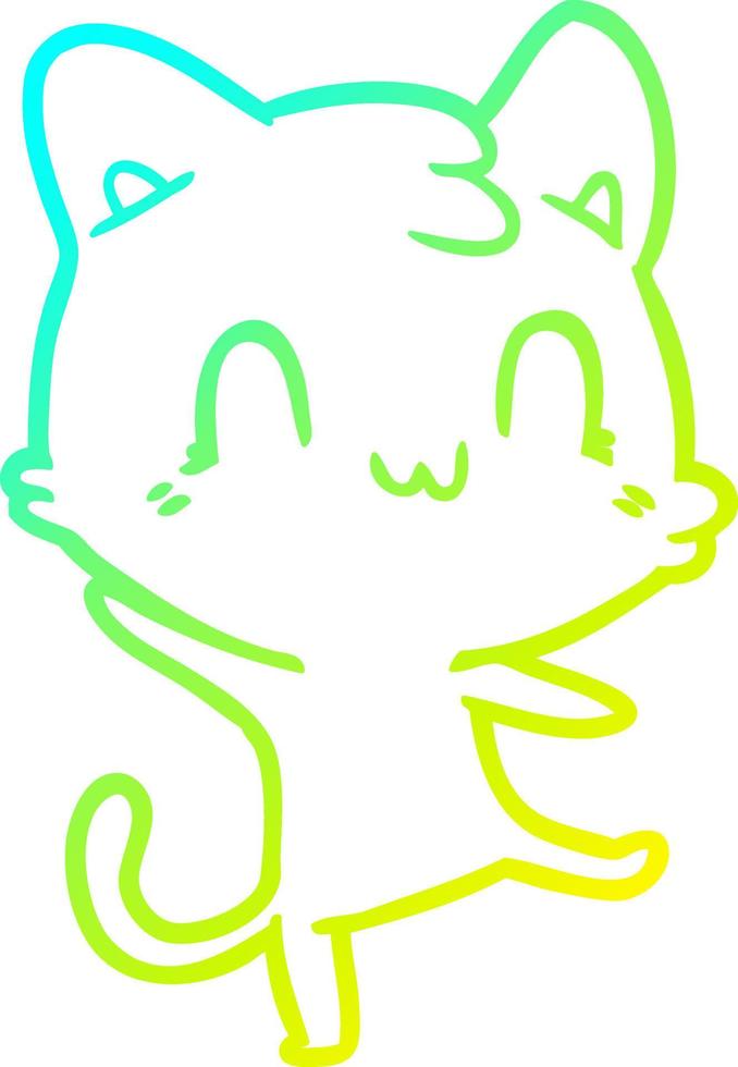 cold gradient line drawing cartoon happy cat vector