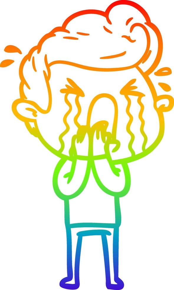 rainbow gradient line drawing cartoon crying man vector