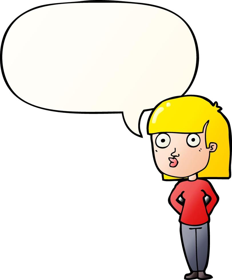 cartoon woman staring and speech bubble in smooth gradient style vector