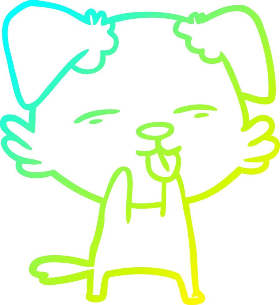 cold gradient line drawing cartoon dog sticking out tongue vector