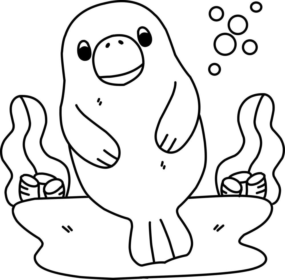 coloring page alphabets animal cartoon dugong vector