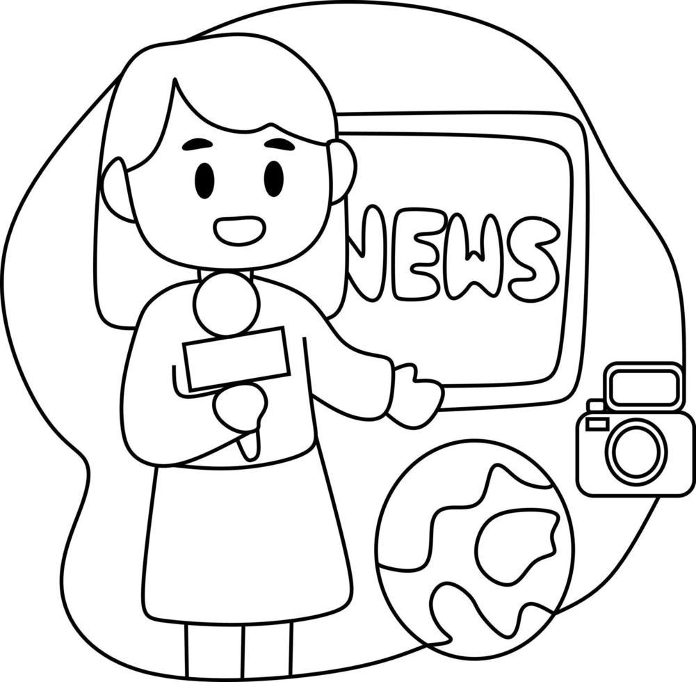 coloring page alphabets profession cartoon reporter vector