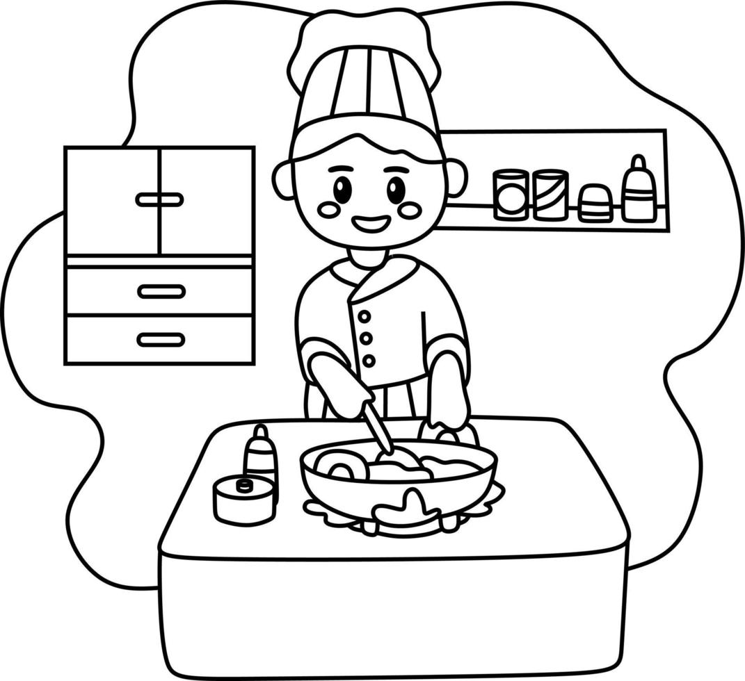 coloring page for kids profession cartoon chef vector