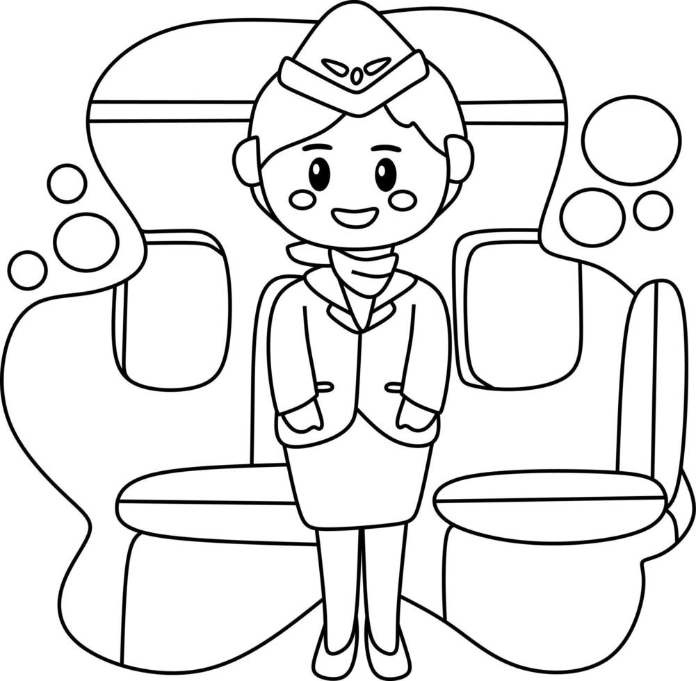 coloring page for kids profession cartoon flight ettendant vector