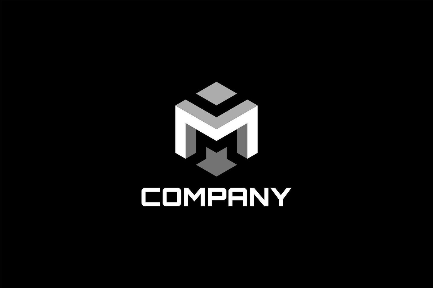 Three-dimensional axonometric hexagonal vector logo element with initials M. 3D logo M. Usable for general business logo brands