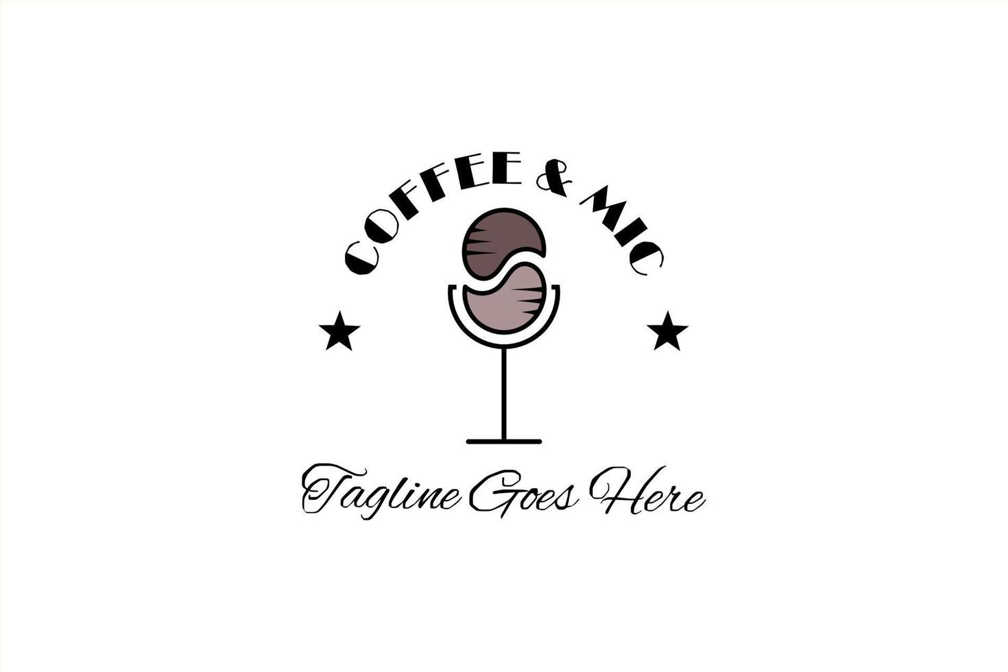 Vector logo element with coffee and microphone illustration. Usable for podcast, cafe, studio and media brands