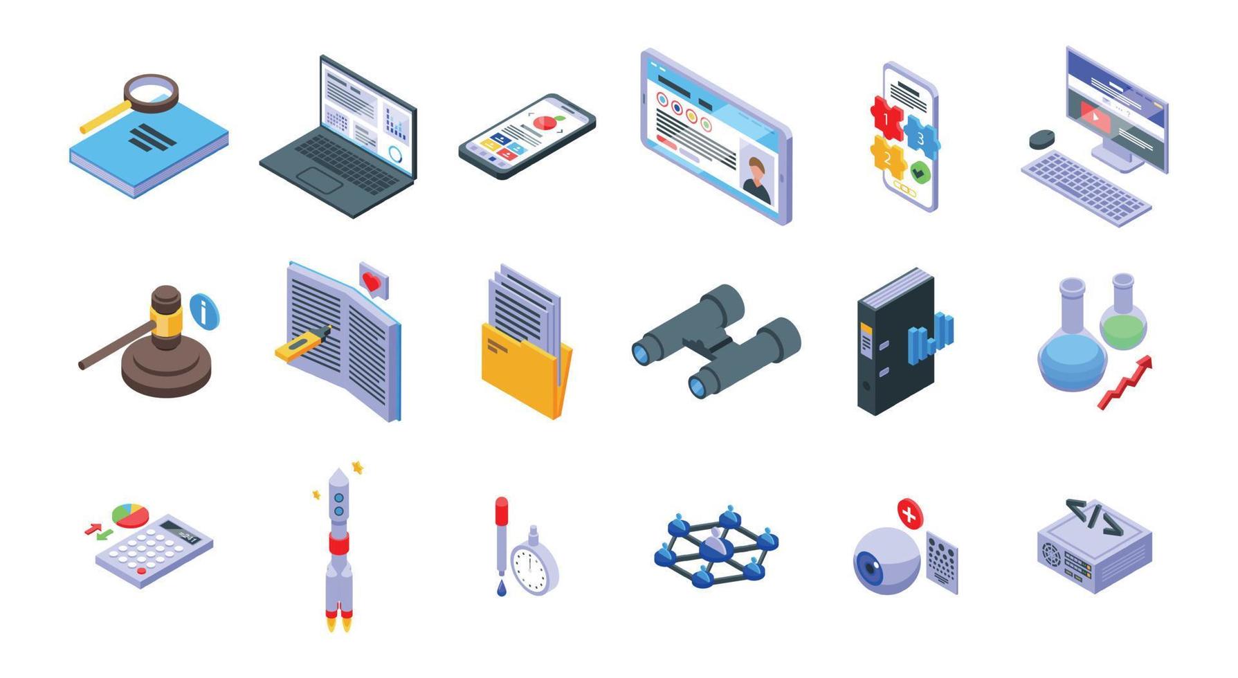 Case study icons set isometric vector. Proposal platform vector