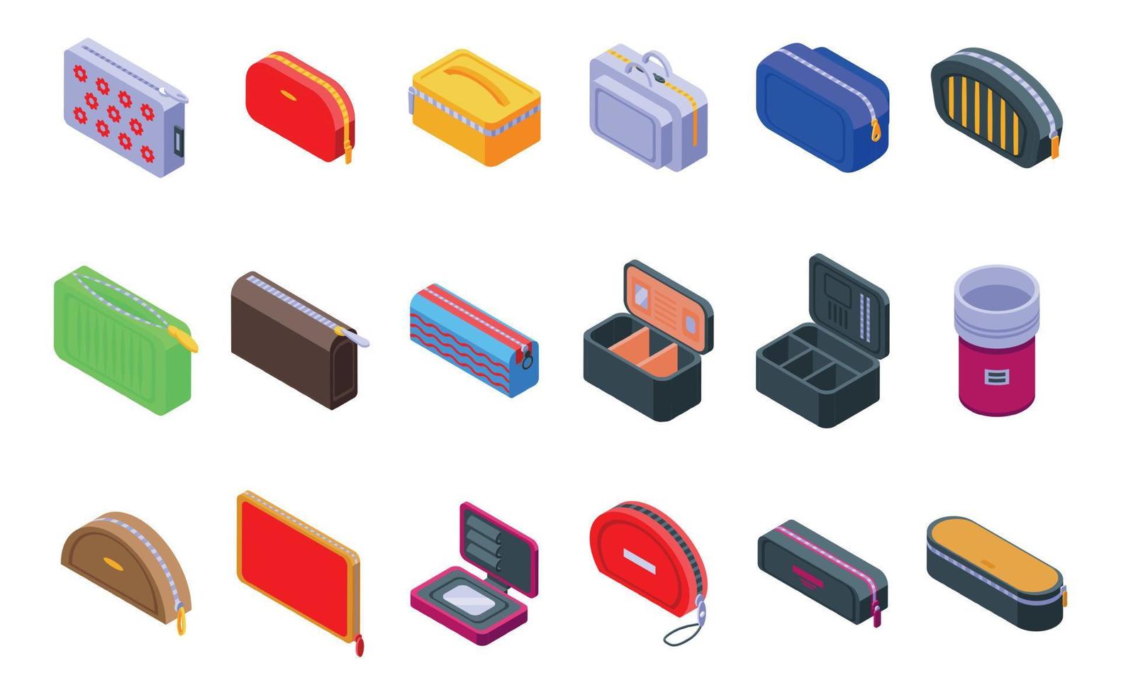 Cosmetic bag icons set isometric vector. Accessory barber vector