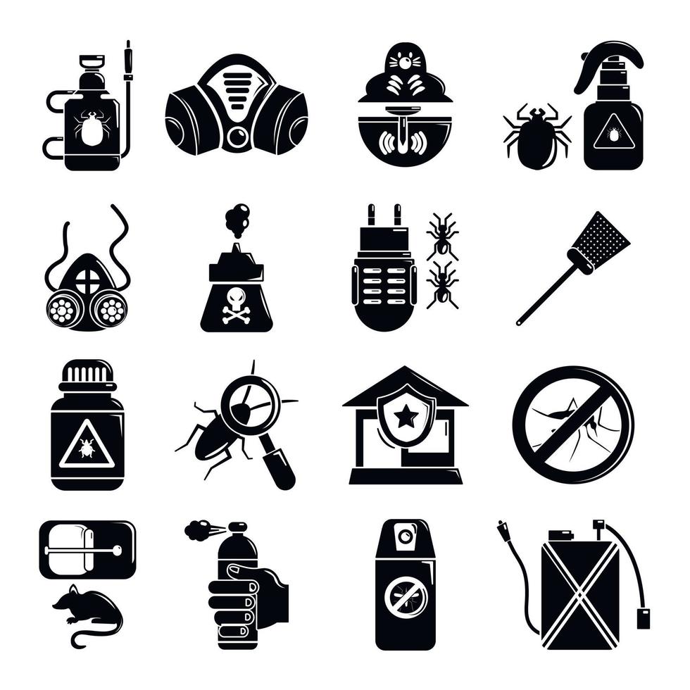 conjunto de iconos de herramientas de control de plagas, estilo simple vector