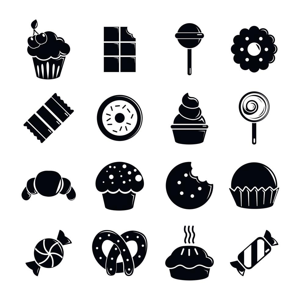 Sweets candy cakes icons set, simple style vector