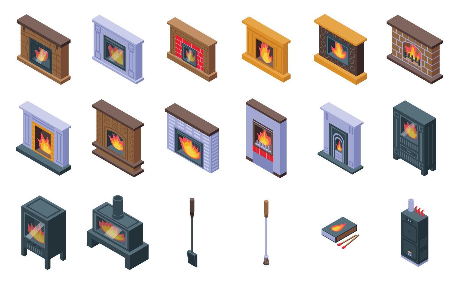 Furnace icons set isometric vector. Industrial gas vector