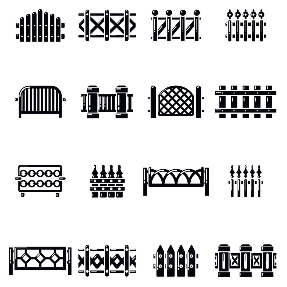 Different fencing icons set, simple style vector