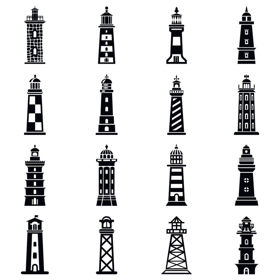 Lighthouse icons set, simple style vector