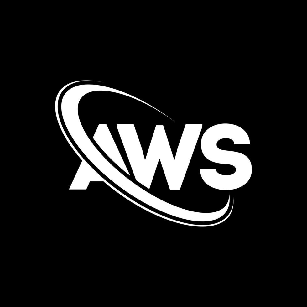 logotipo de aws carta de aws. diseño del logotipo de la letra aws. logotipo de iniciales aws vinculado con círculo y logotipo de monograma en mayúsculas. tipografía aws para tecnología, negocios y marca inmobiliaria. vector
