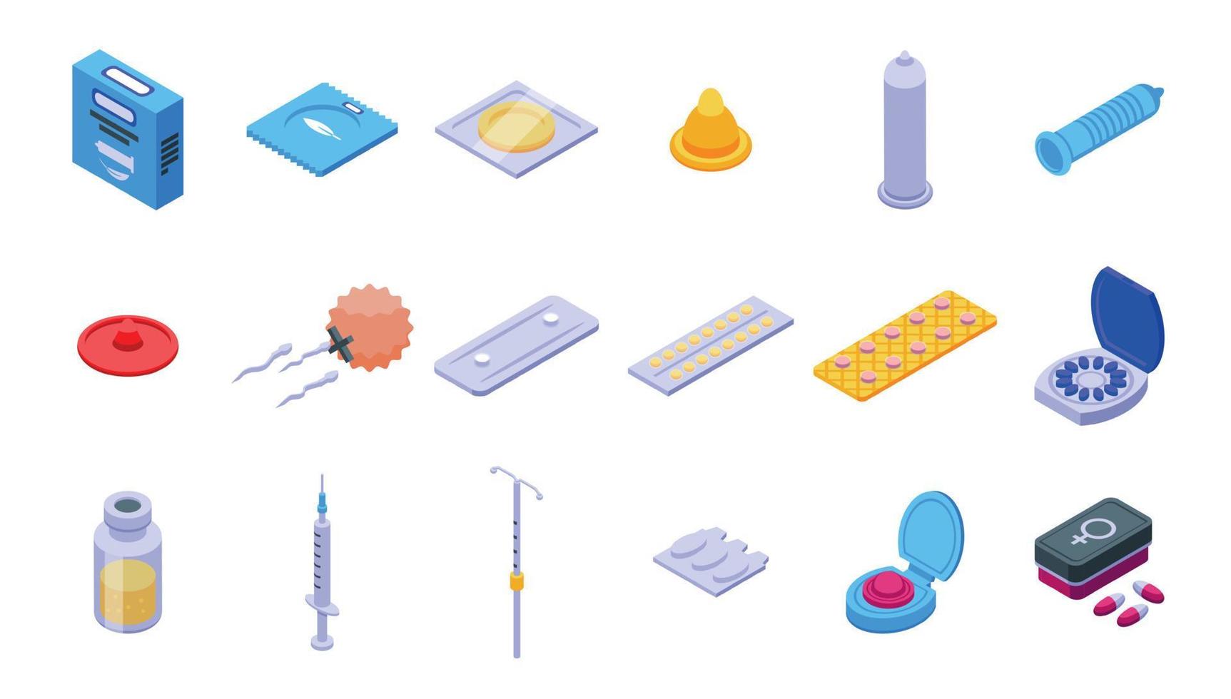 Contraceptives icons set isometric vector. Birth control vector