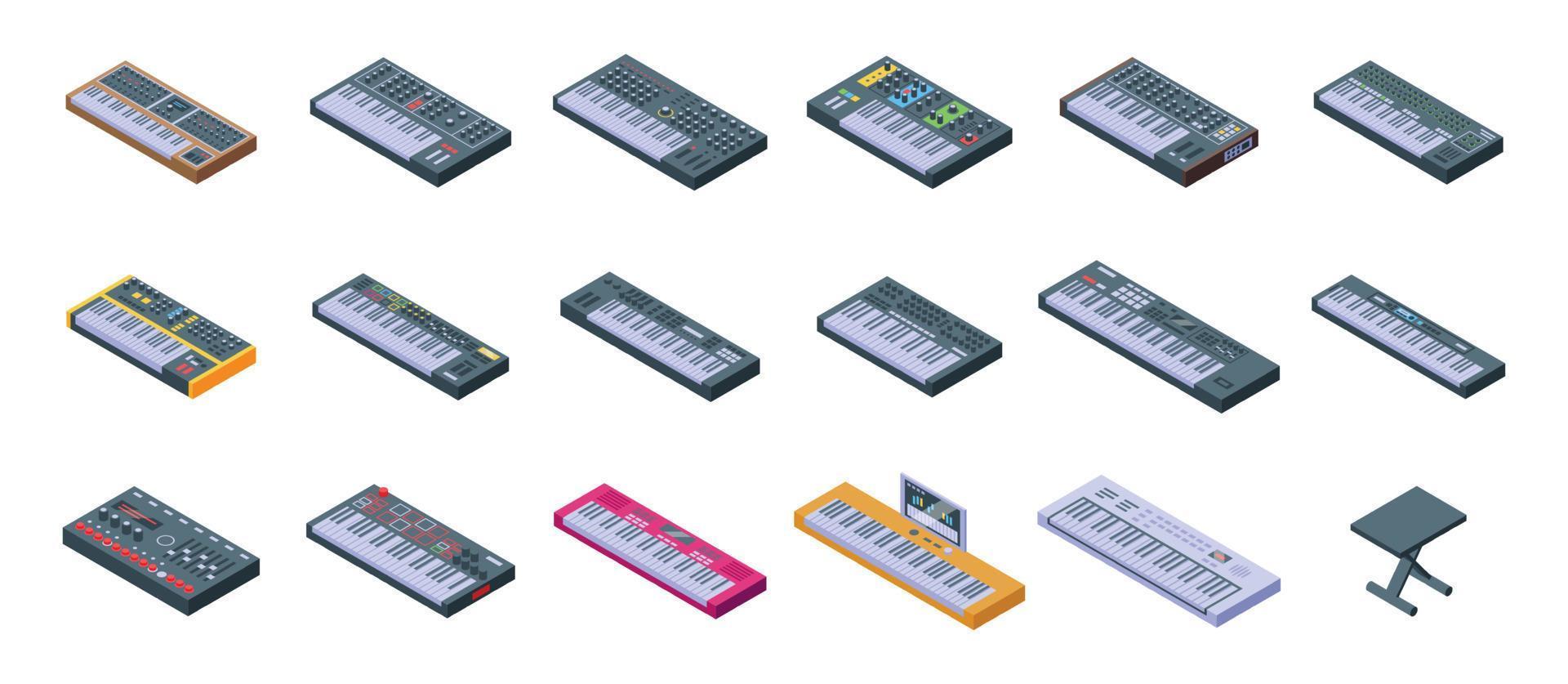 Synthesizer icons set isometric vector. Acoustic audio vector