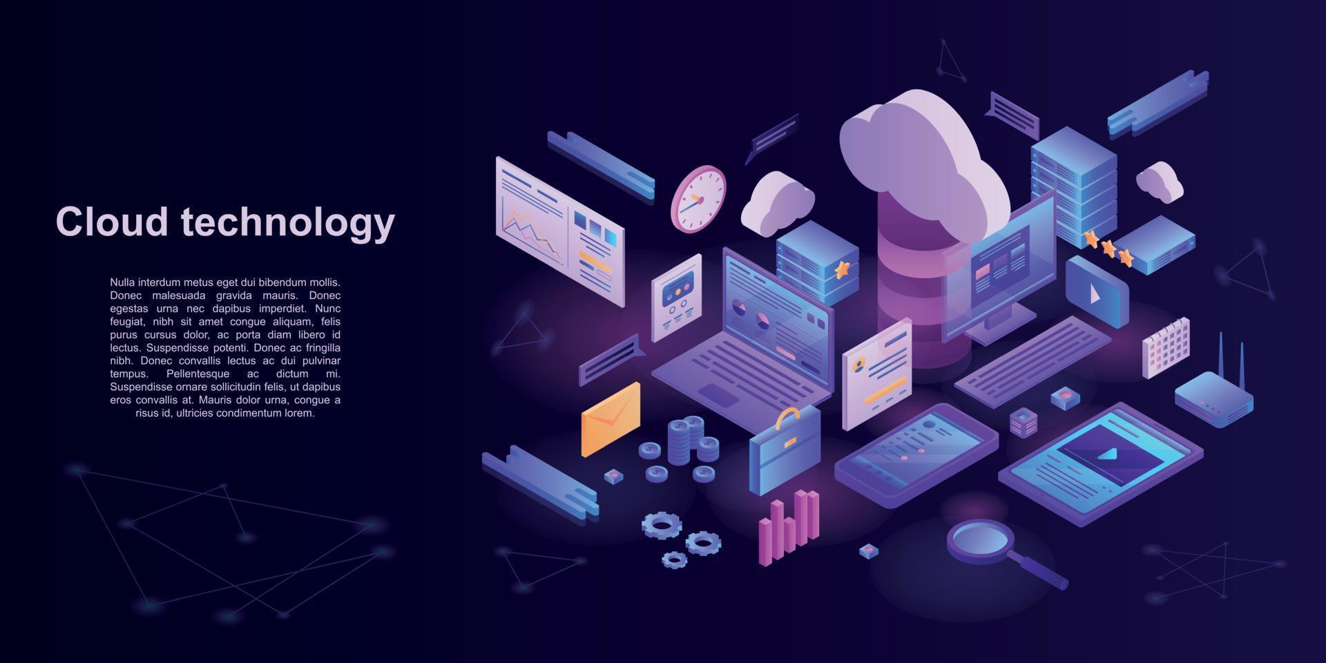Cloud technology storage concept banner, isometric style vector