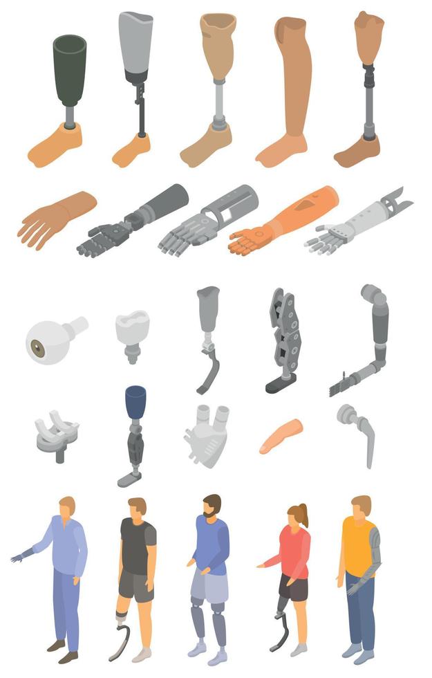 Artificial limbs icons set, isometric style vector