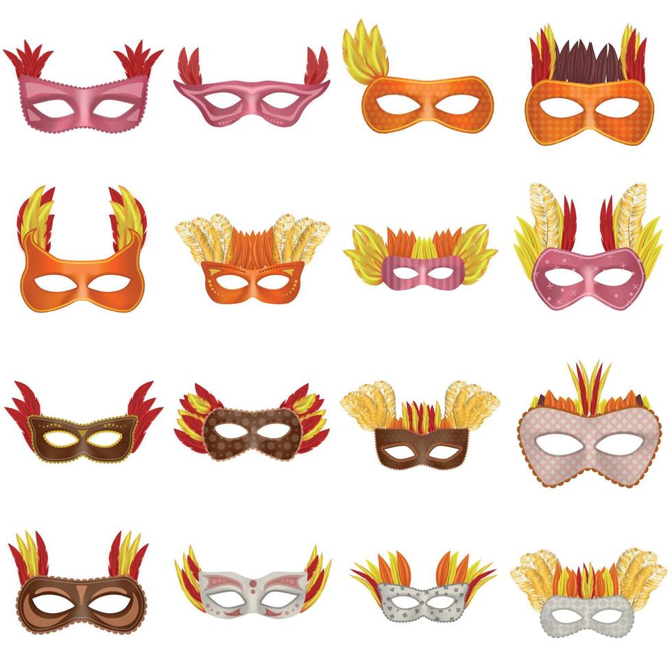 Carnival mask venetian mockup set, realistic style vector