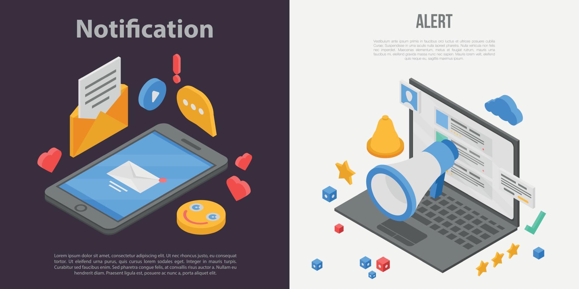 Notification banner set, isometric style vector