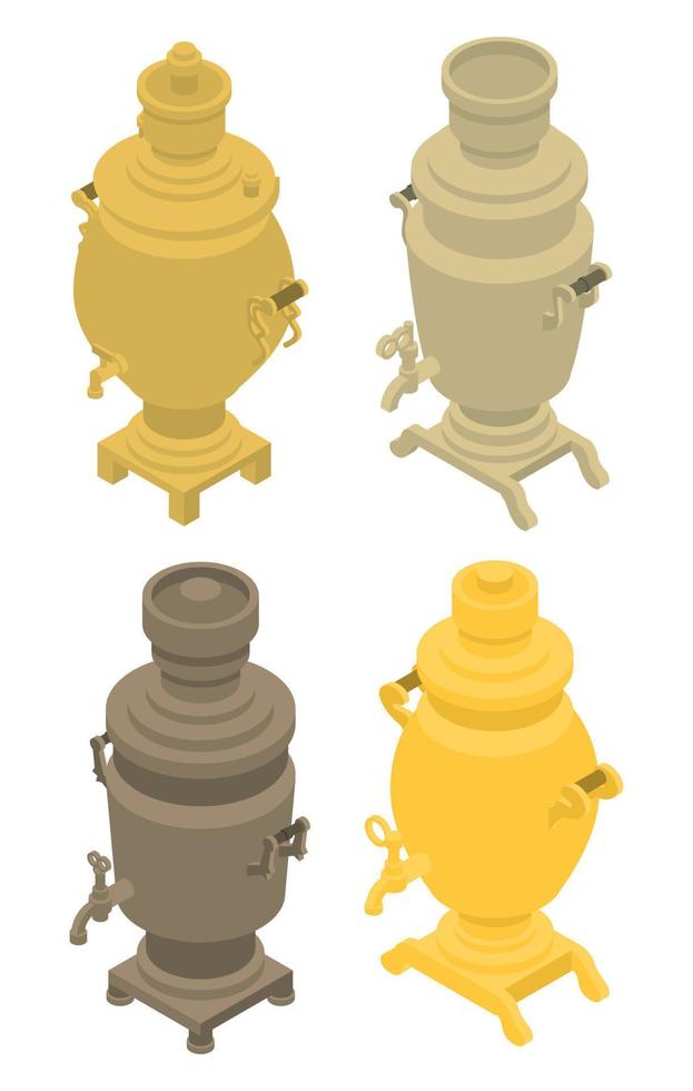 conjunto de iconos de samovar, estilo isométrico vector