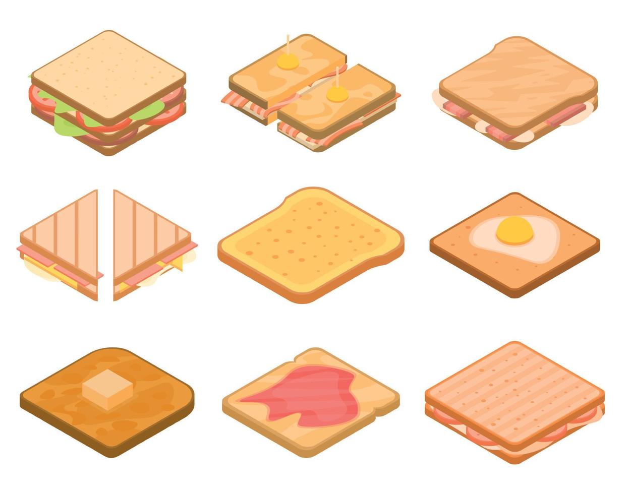 conjunto de iconos de tostadas, estilo isométrico vector