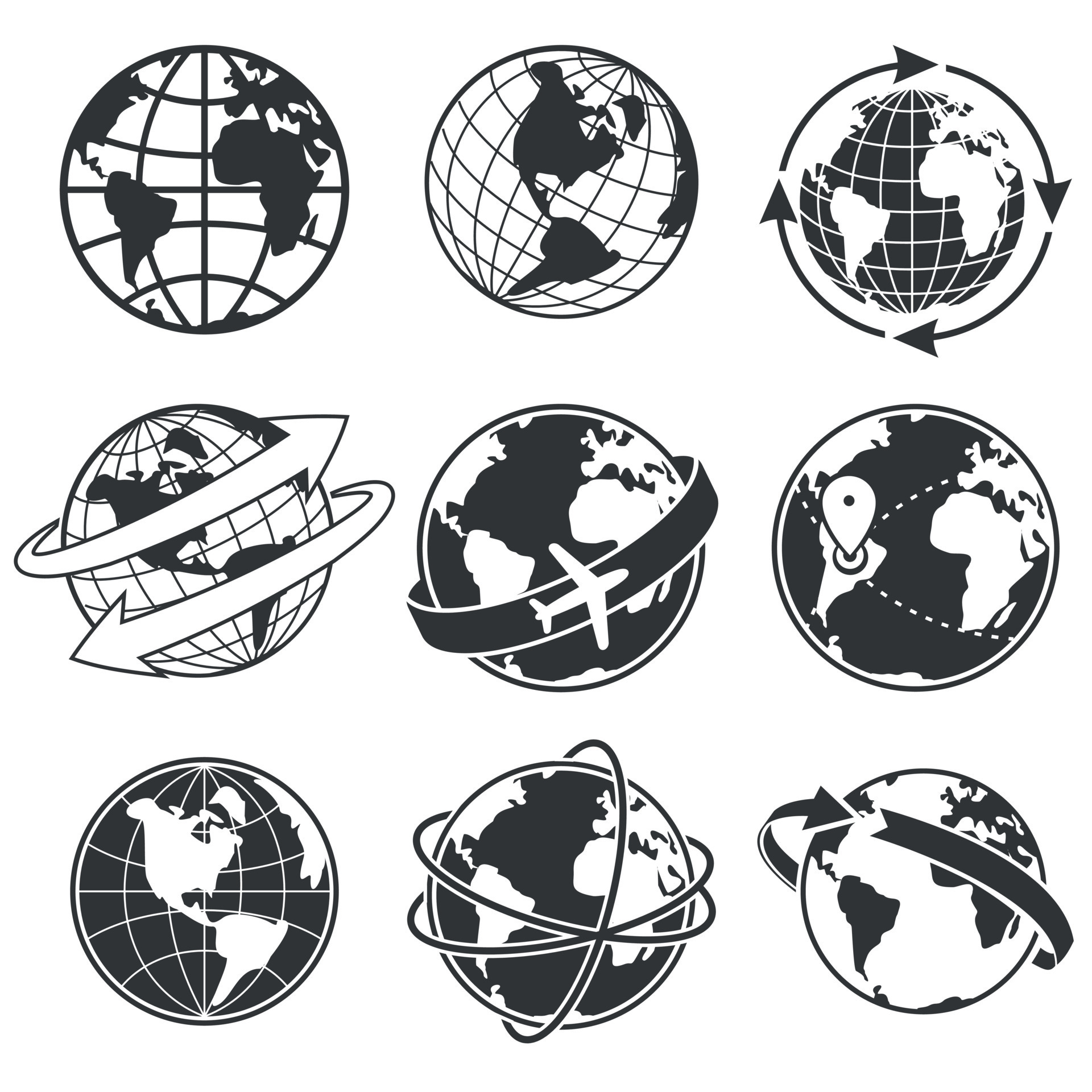 Globe concept illustration set, monochrome 8995328 Vector Art at Vecteezy