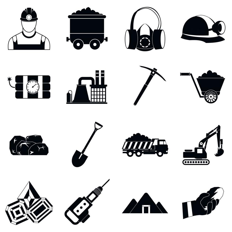 Mining icons simple set vector