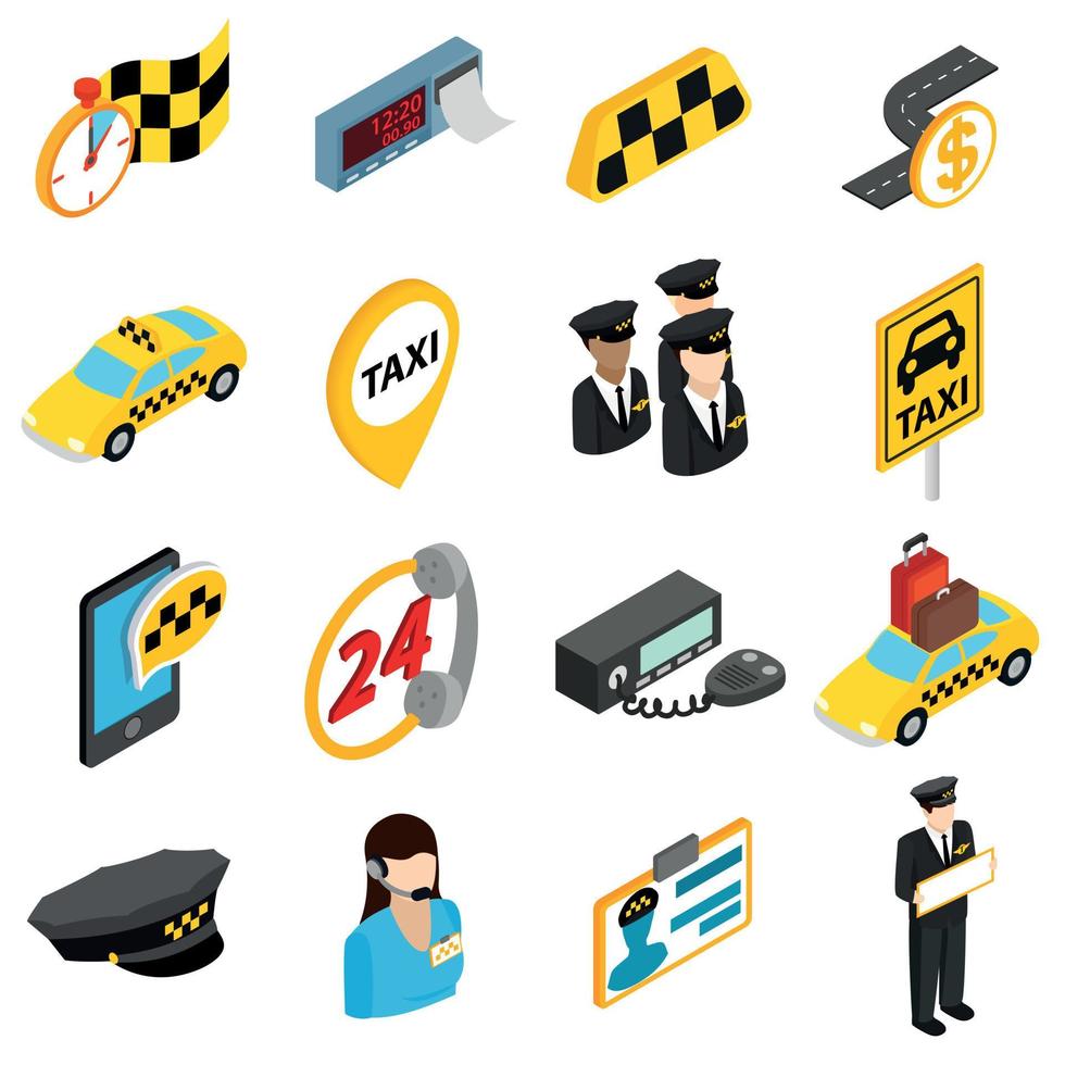 Taxi icons set, isometric 3d style vector