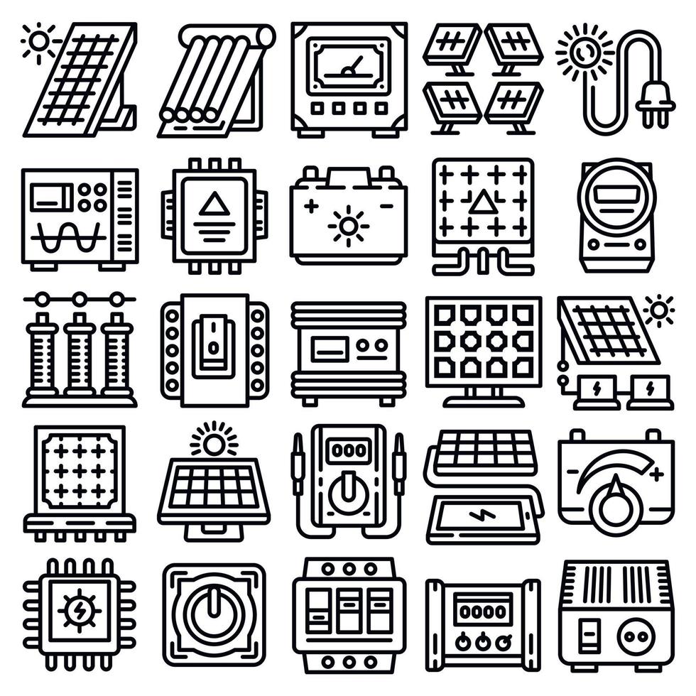 Solar energy icon set, outline style vector