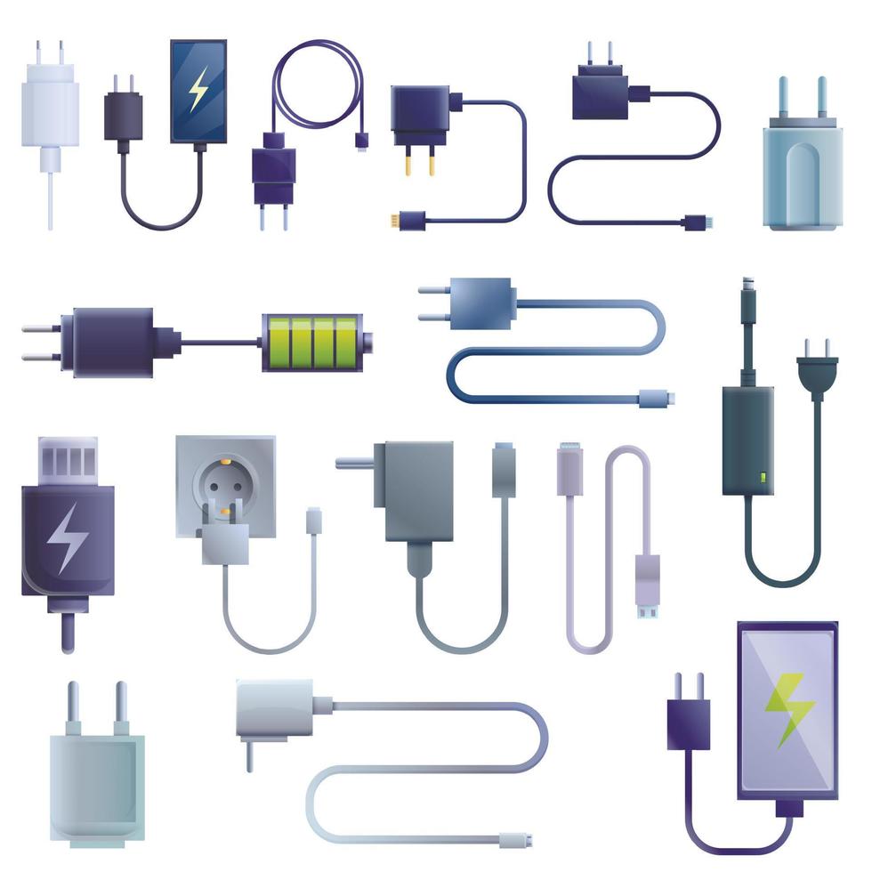 Charger icons set, cartoon style vector