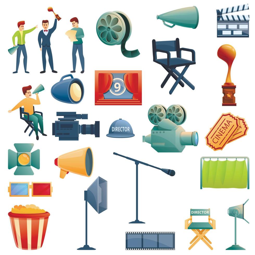 conjunto de iconos de director de escena, estilo de dibujos animados vector