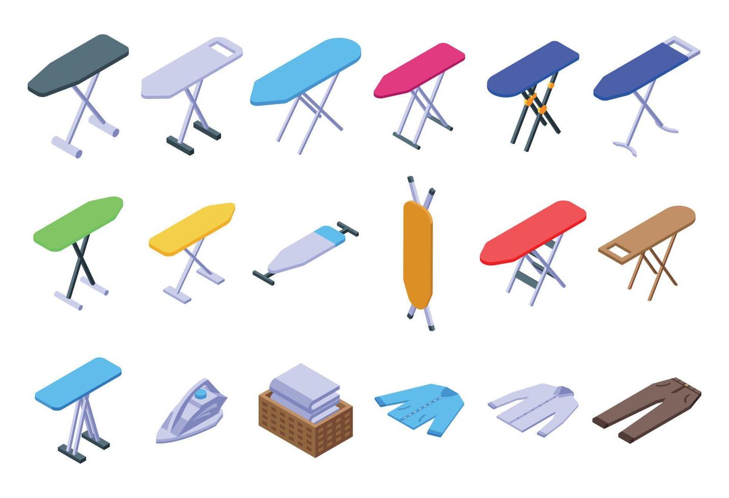 Ironing board icons set isometric vector. Cloth laundry vector