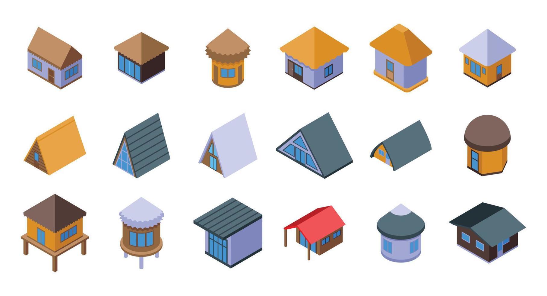 Bungalow icons set isometric vector. African apartment vector