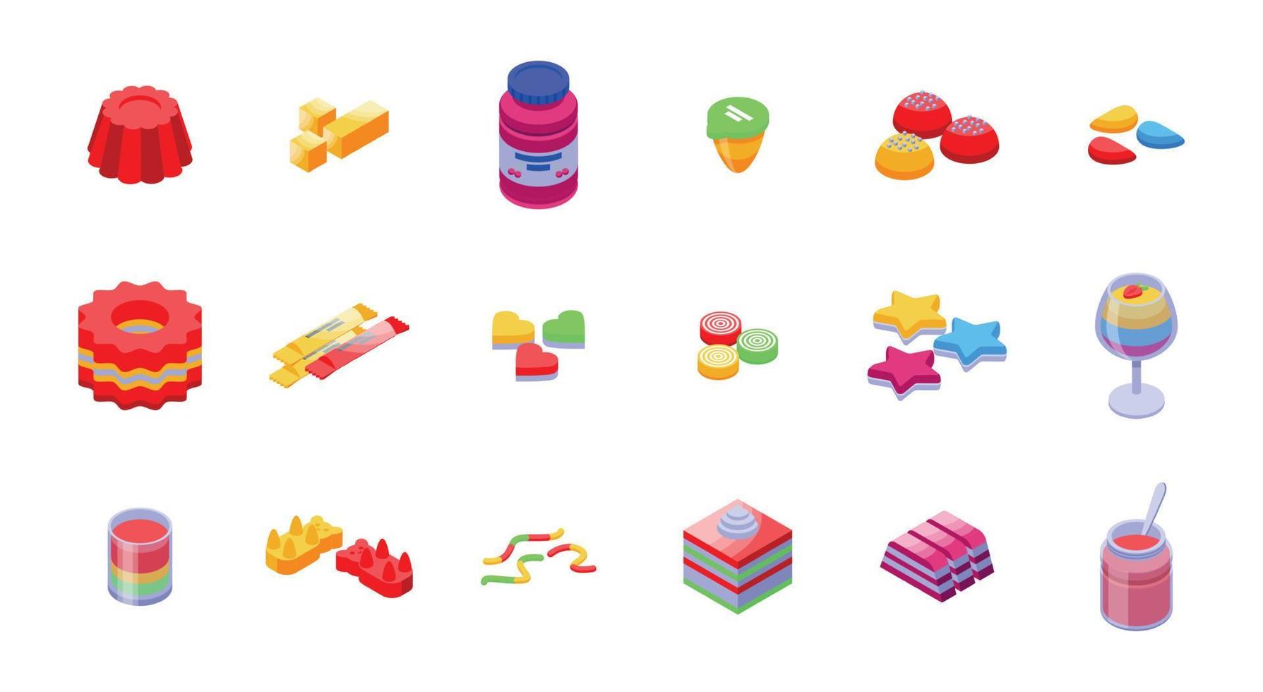 Jelly icons set isometric vector. Confectionery dessert vector