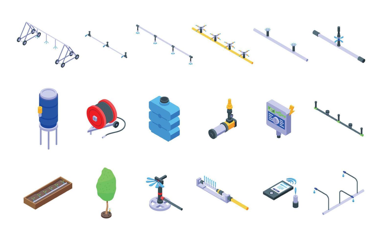 Irrigation system icons set isometric vector. Farming agriculture vector