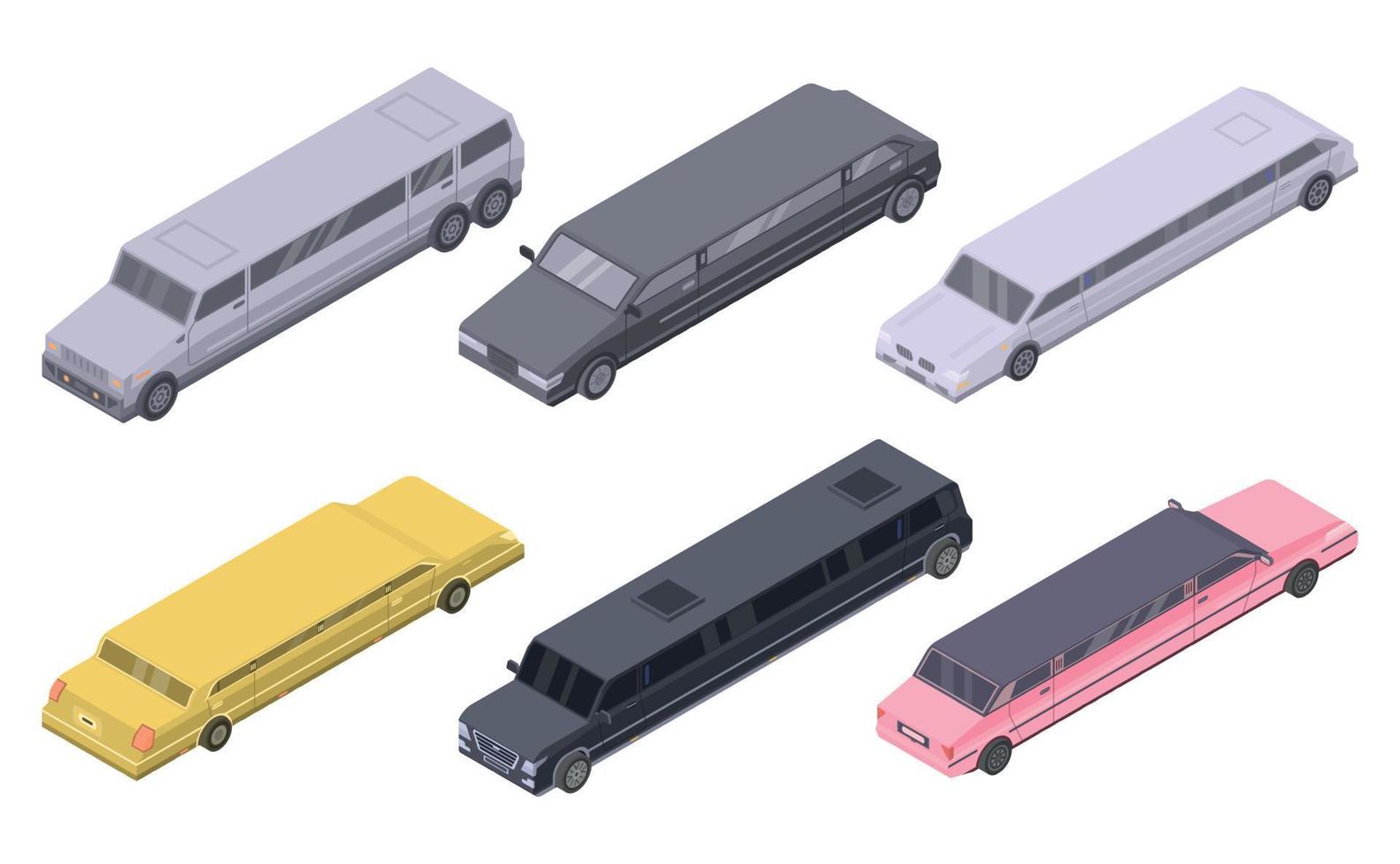 Limousine icons set, isometric style vector